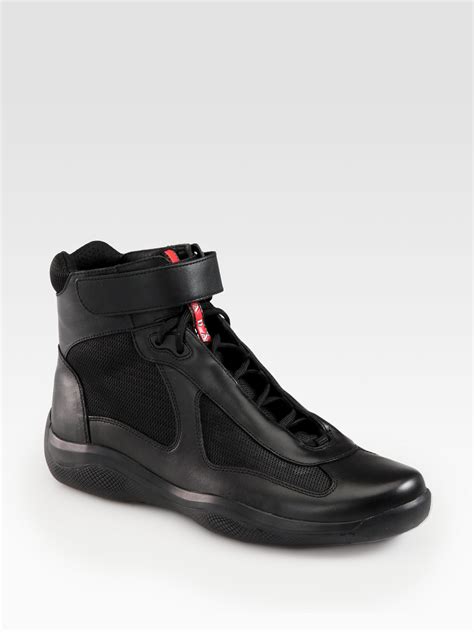 mens prada trainers black|Prada men's sneakers high top.